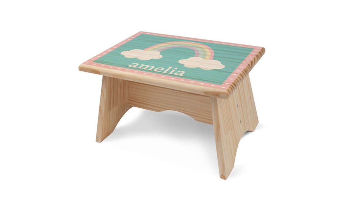 Rainbow design wooden step stool 